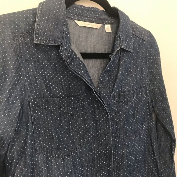 LC Lauren Conrad dark blue button down polka dots - Picture 4 of 9
